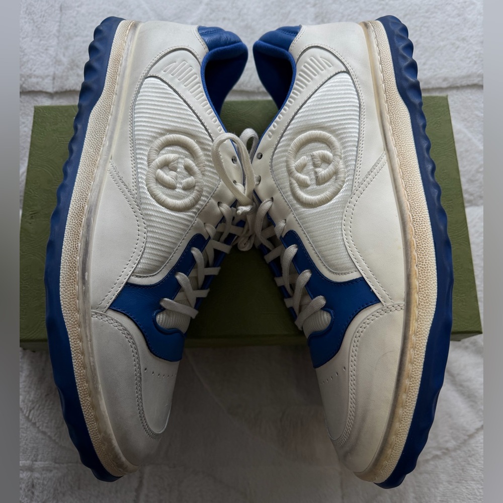 NEW! $950 Gucci MAC80 Low Top Sneakers Off White Blue 13.5 - Picture 3 of 11